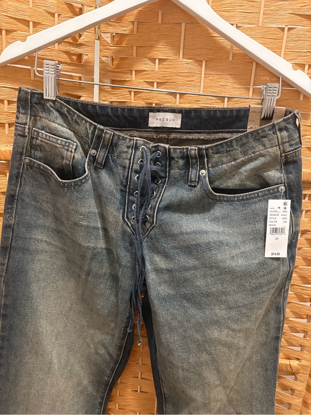 NWT PacSun Women’s Lace-Up Washed Blue Jeans Jade Low Rise 28